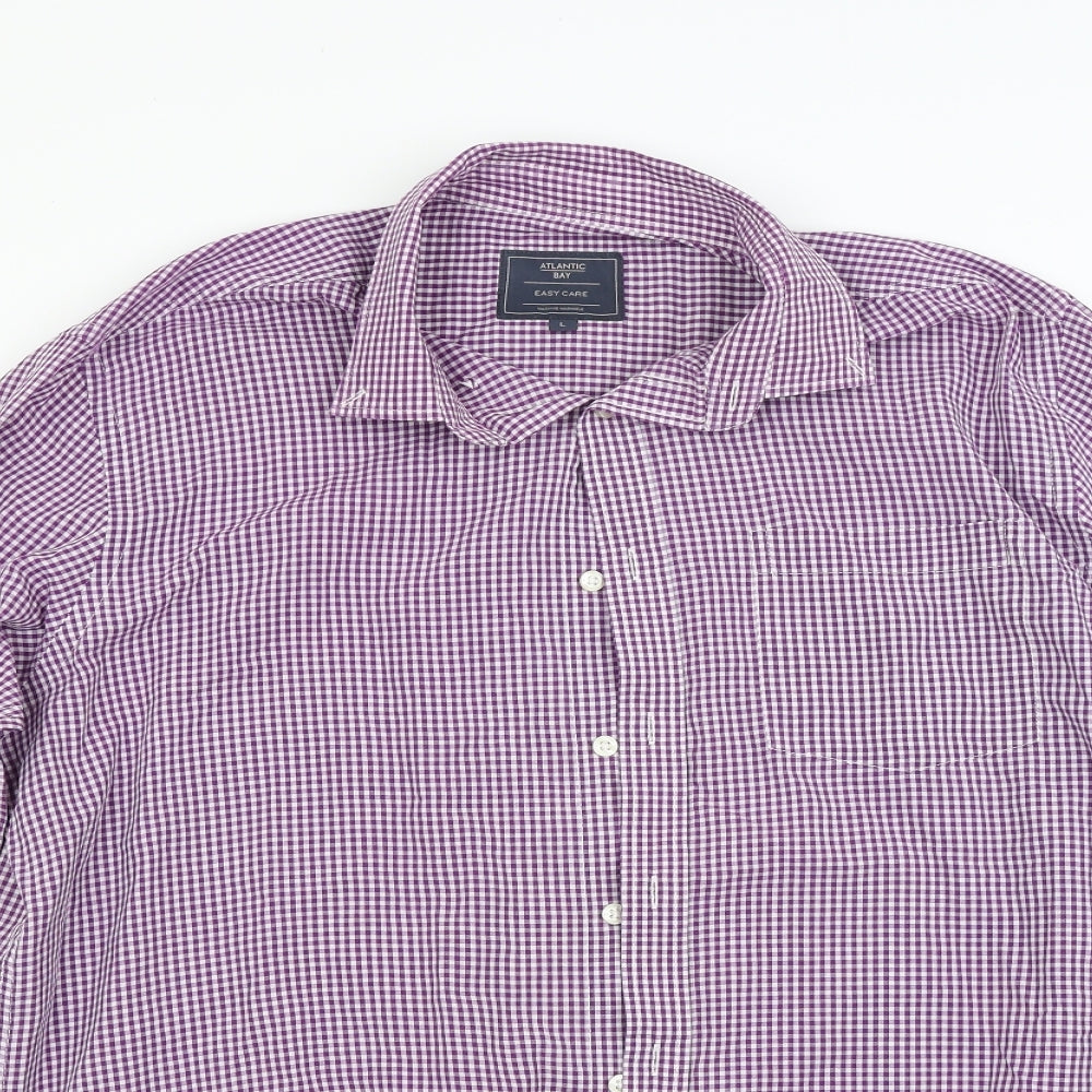 Atlntic bay Mens Purple Check   Button-Up Size L