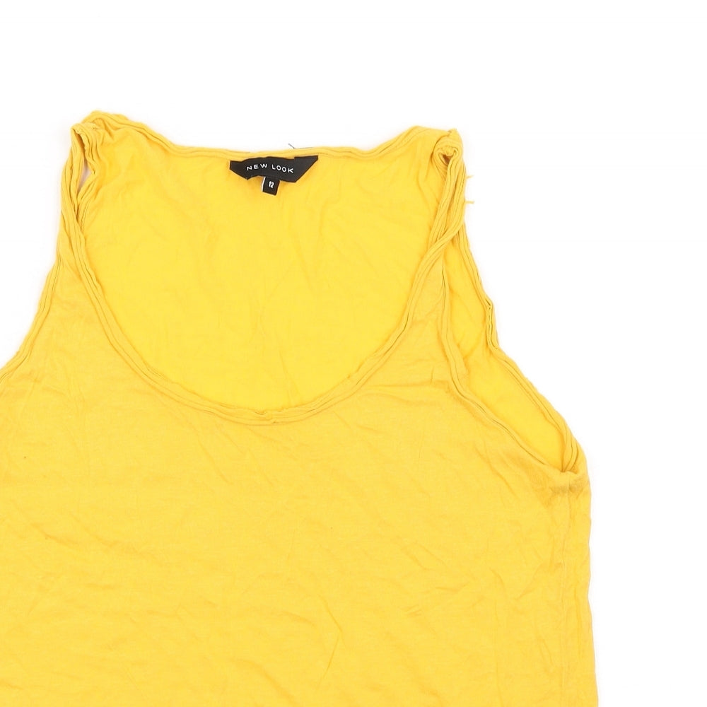Womens UK Size 12 New Look Yellow Basic T-Shirt