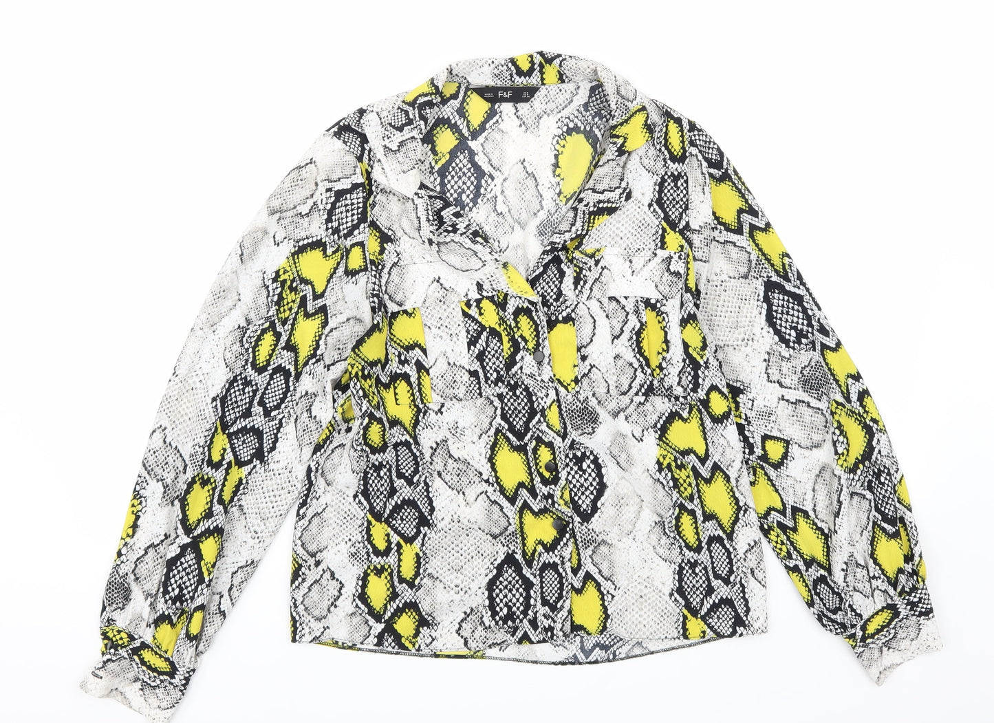 F&F Womens Grey Animal Print Chiffon Basic Blouse Size 8