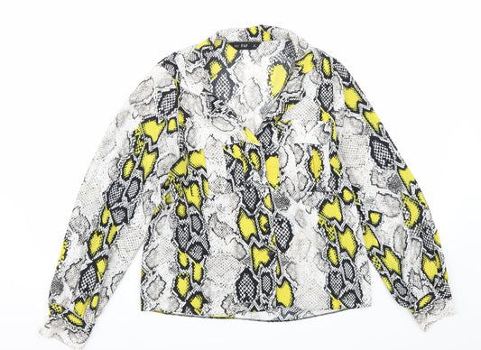 F&F Womens Grey Animal Print Chiffon Basic Blouse Size 8