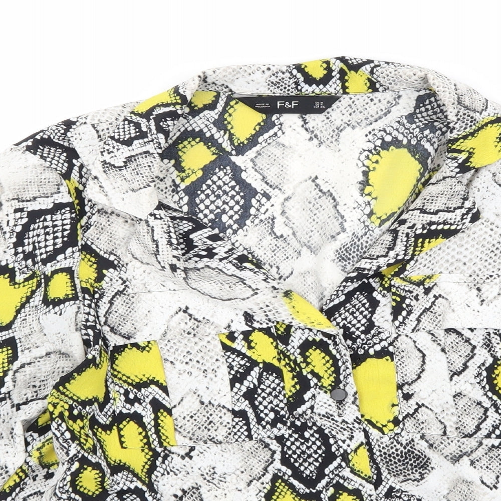 F&F Womens Grey Animal Print Chiffon Basic Blouse Size 8