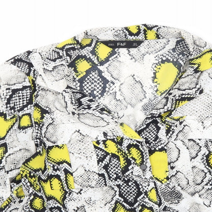 F&F Womens Grey Animal Print Chiffon Basic Blouse Size 8