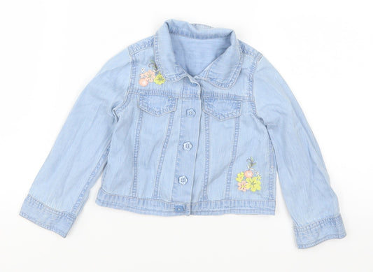 George Girls Blue Floral Denim Basic Button-Up Size 12-18 Months