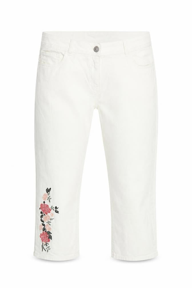 Womens White Floral Denim Cropped Jeans Size 36 in L20 in