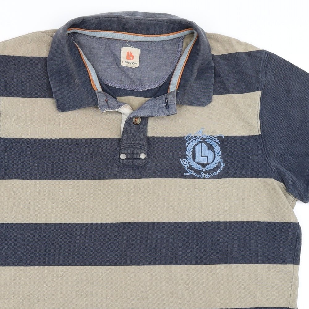 L.Brador Mens Blue Striped   Polo Size M