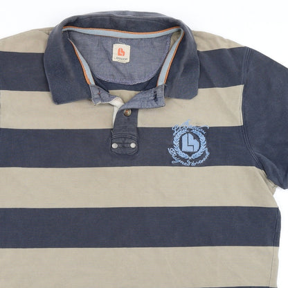 L.Brador Mens Blue Striped   Polo Size M
