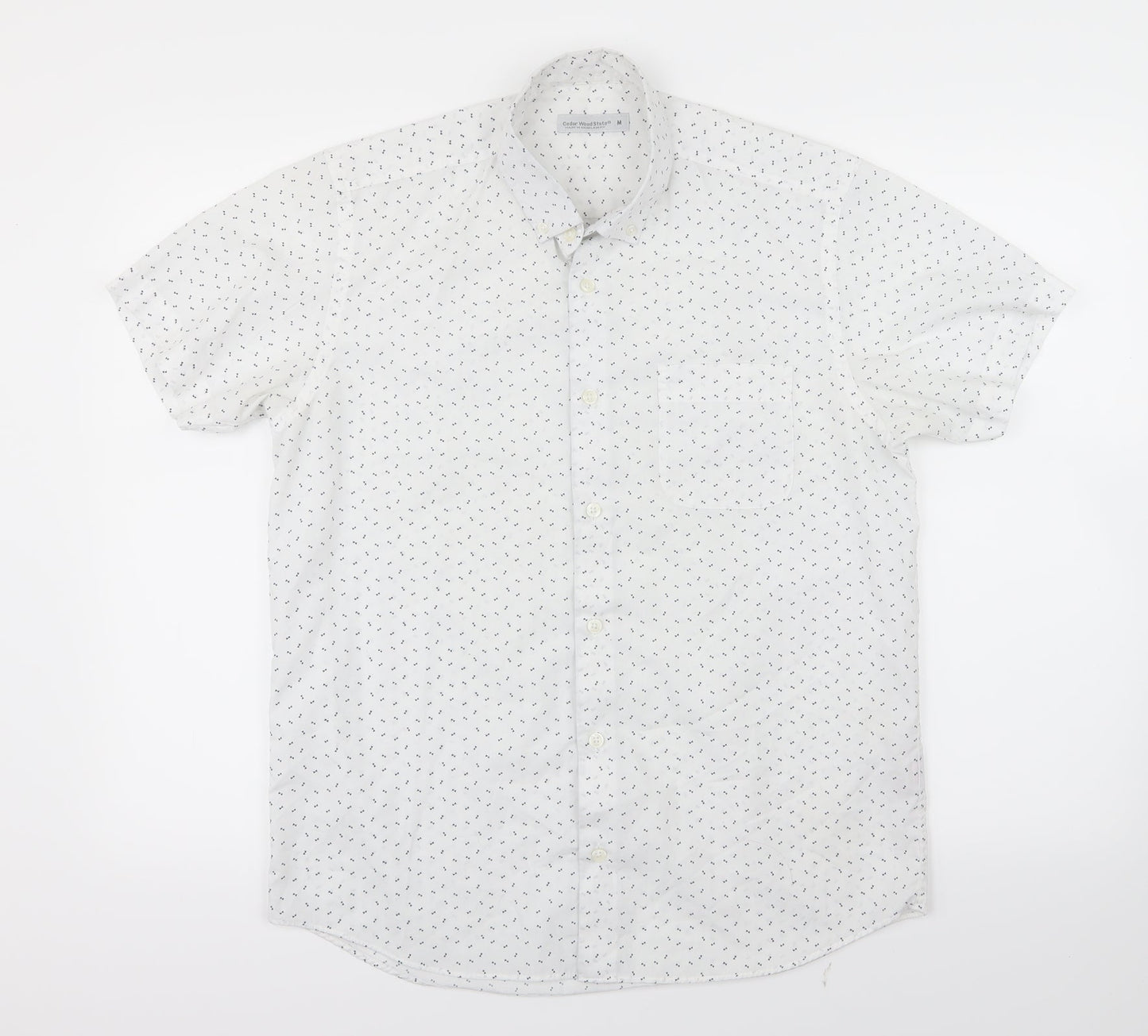 Mens UK Size M Cedar Wood State White  Button-Up Short Sleeve Casual Shirt