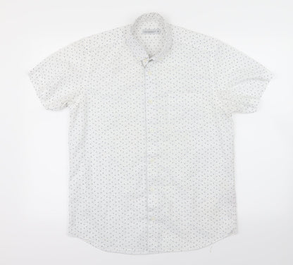 Mens UK Size M Cedar Wood State White  Button-Up Short Sleeve Casual Shirt