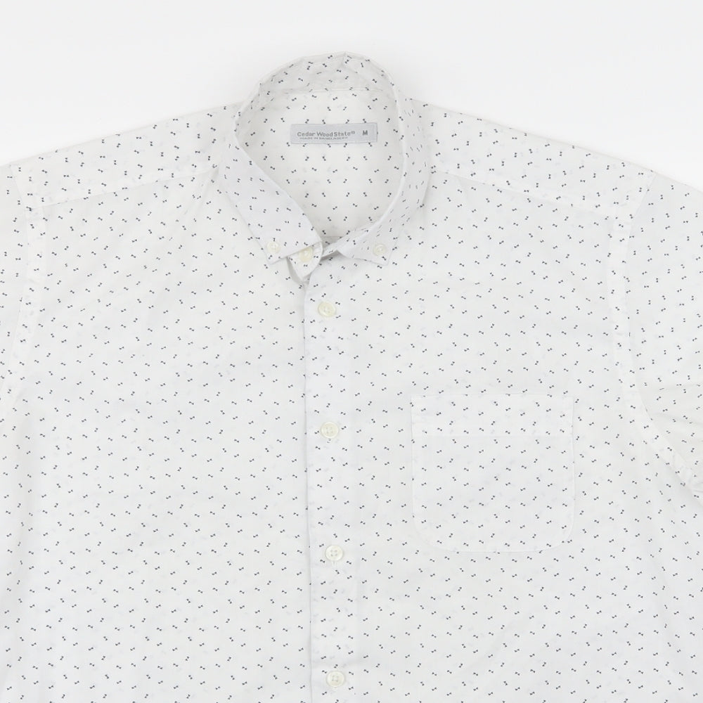 Mens UK Size M Cedar Wood State White  Button-Up Short Sleeve Casual Shirt