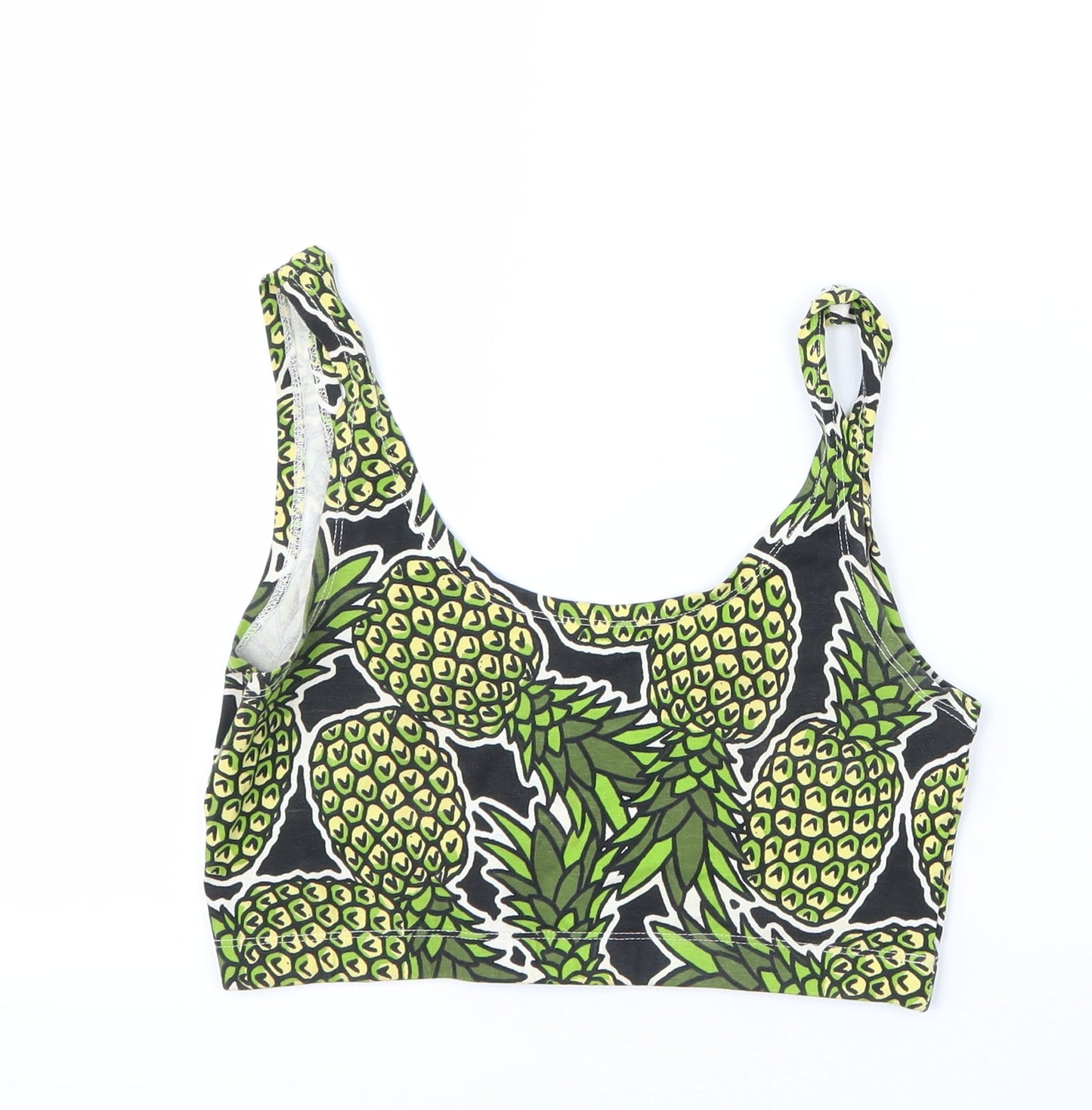 Divided by H&M Womens Green Geometric  Cropped T-Shirt Size 6  - Pineapples