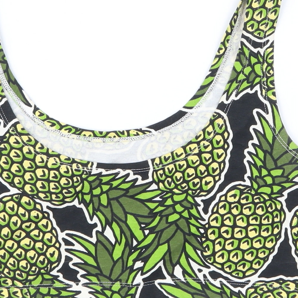 Divided by H&M Womens Green Geometric  Cropped T-Shirt Size 6  - Pineapples