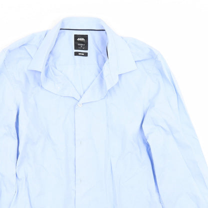 Mens UK Size 15.5 Burton Blue  Button-Up Long Sleeve Casual Shirt