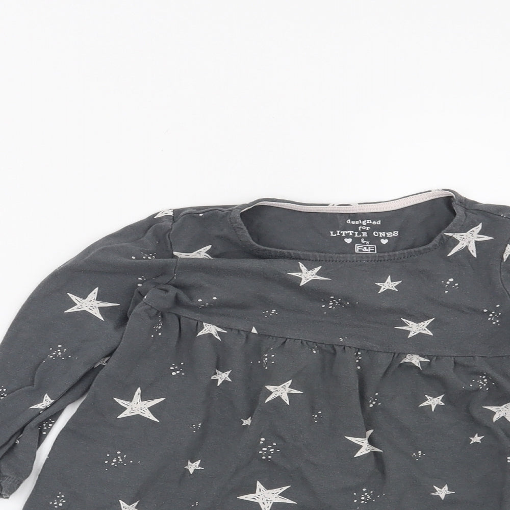 F&F Girls Grey   T-Shirt Dress  Size 12-18 Months  - Stars