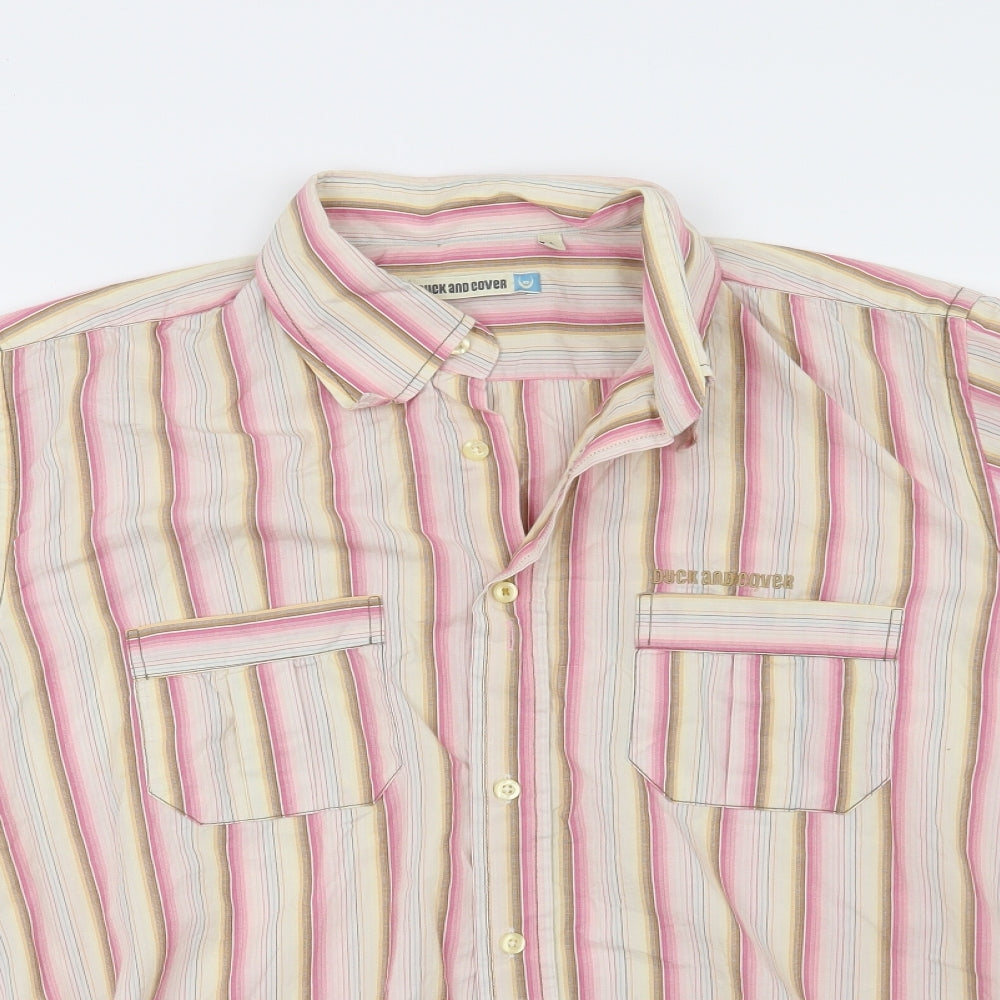 Duck and Cover Mens Pink Striped   Button-Up Size L