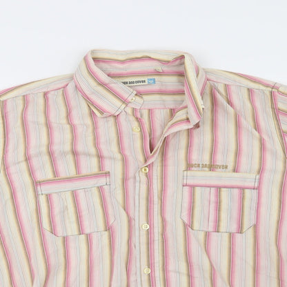Duck and Cover Mens Pink Striped   Button-Up Size L