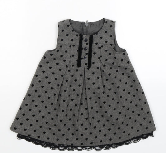 Dunnes Stores Girls Grey Polka Dot  Fit & Flare  Size 6-9 Months