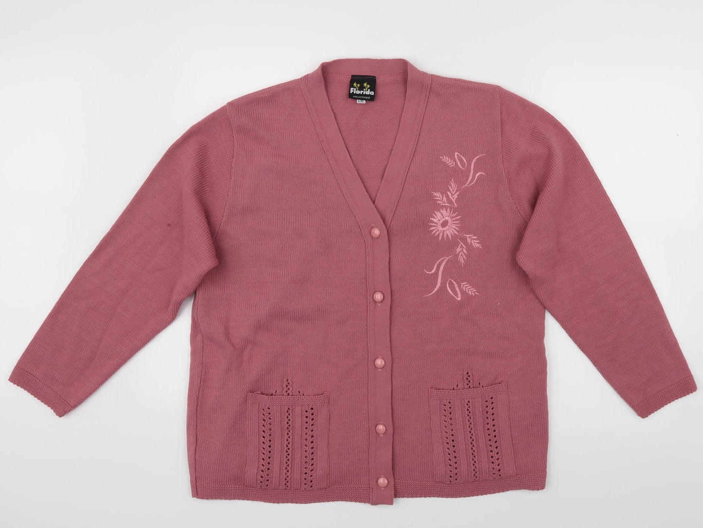 Florida Womens Pink Floral  Cardigan Jumper Size L