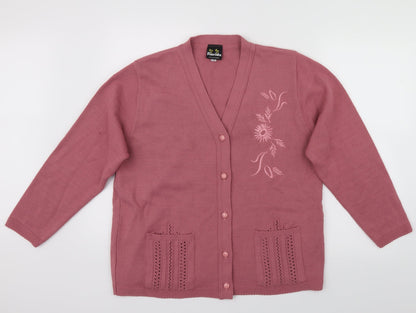 Florida Womens Pink Floral  Cardigan Jumper Size L
