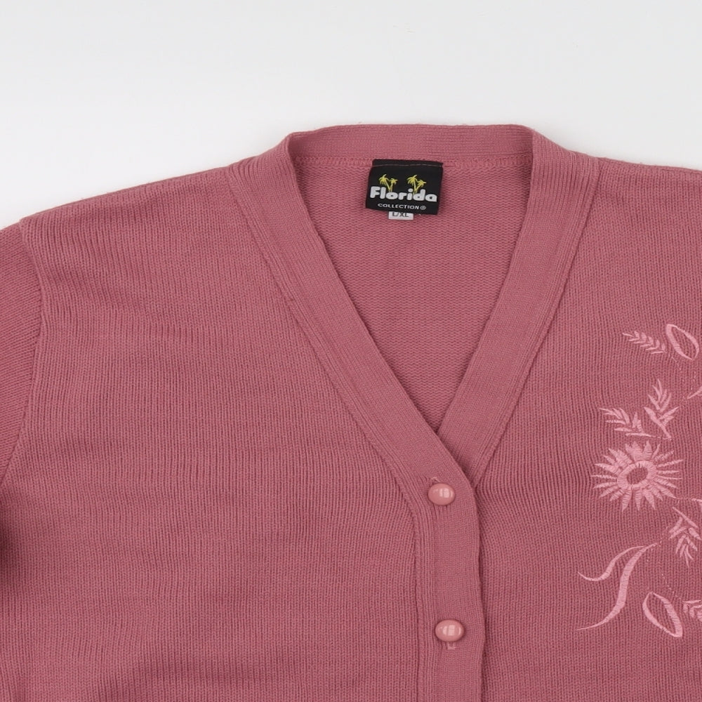 Florida Womens Pink Floral  Cardigan Jumper Size L