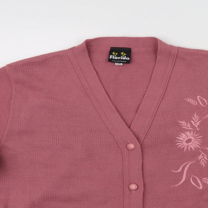 Florida Womens Pink Floral  Cardigan Jumper Size L