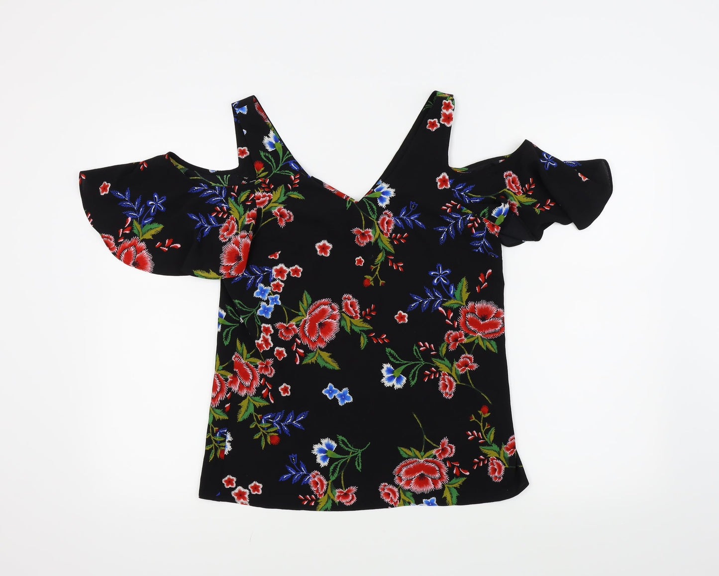 Womens UK Size 8 Peacocks Black Basic Blouse
