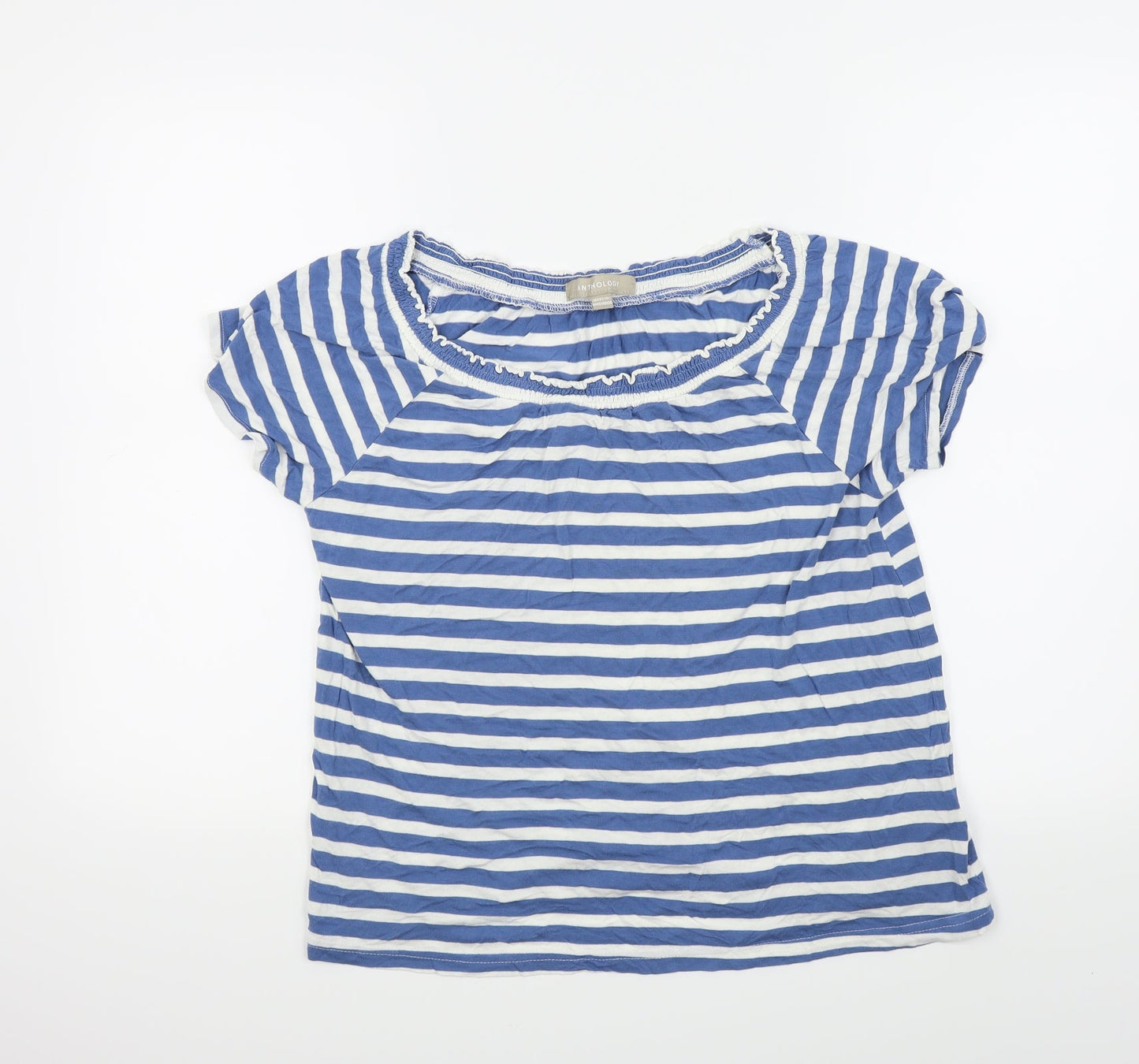 Anthology Womens Blue Striped  Basic T-Shirt Size 14