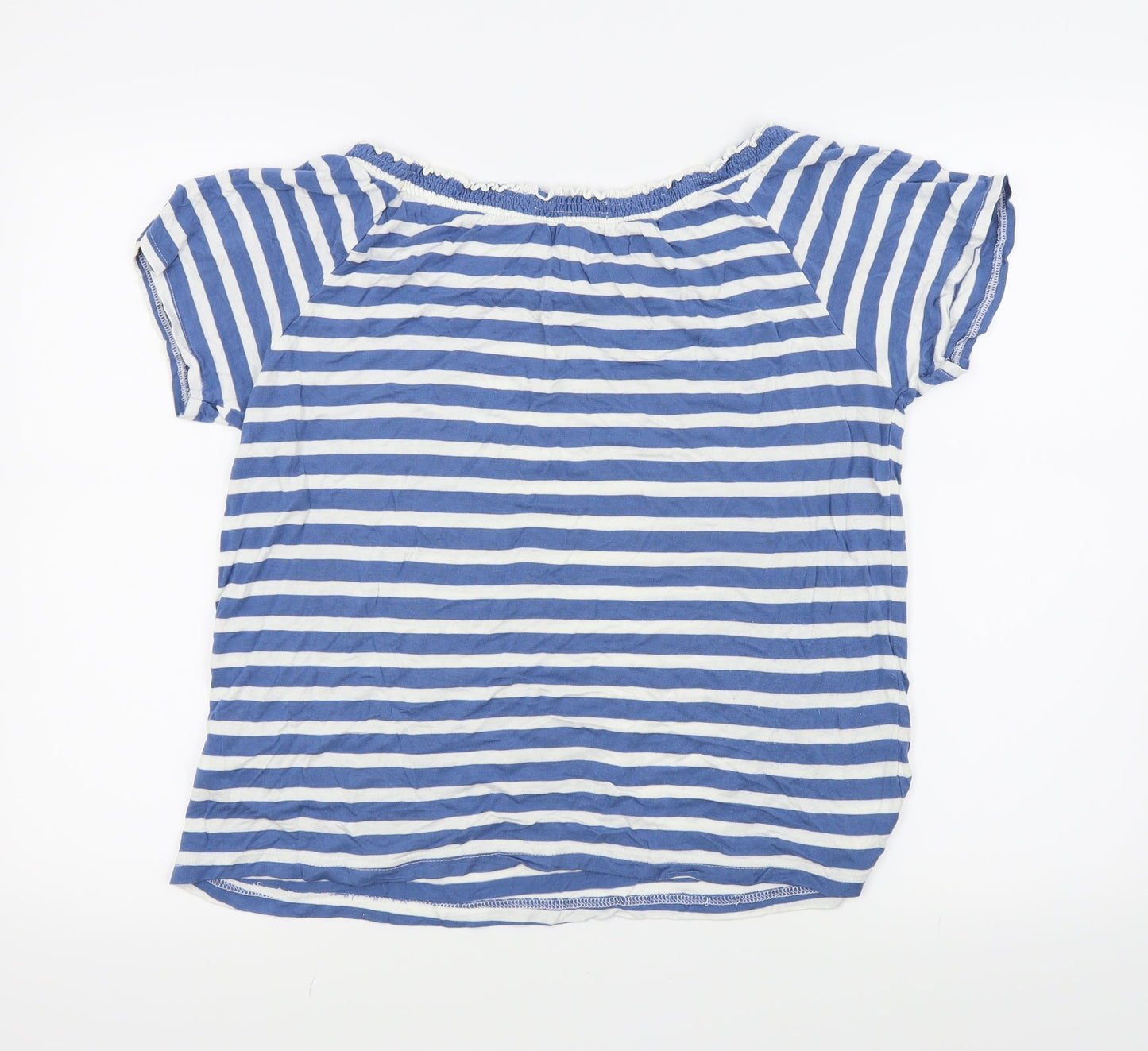 Anthology Womens Blue Striped  Basic T-Shirt Size 14