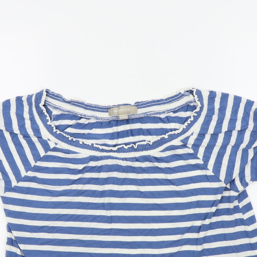 Anthology Womens Blue Striped  Basic T-Shirt Size 14