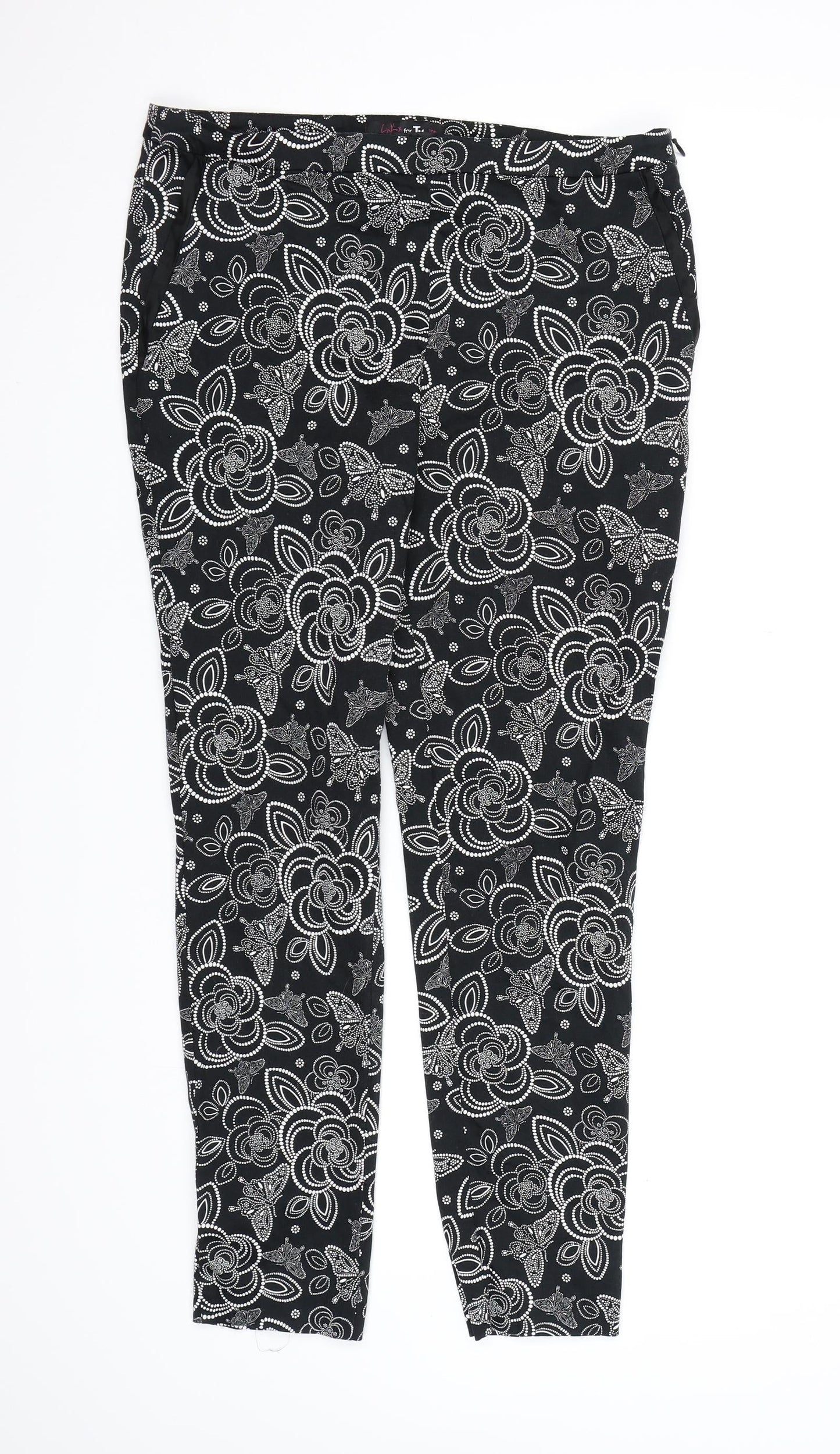 TU Womens Black Floral  Trousers  Size 10 L26 in