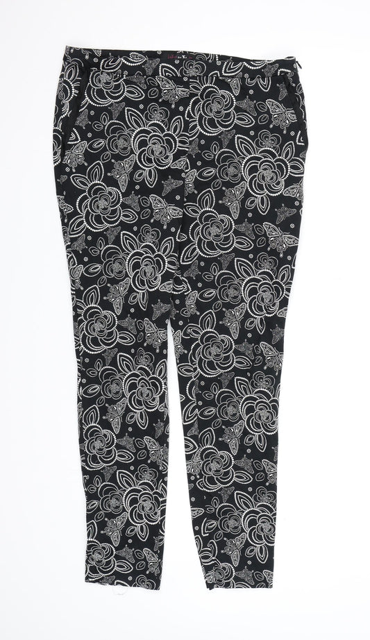 TU Womens Black Floral  Trousers  Size 10 L26 in