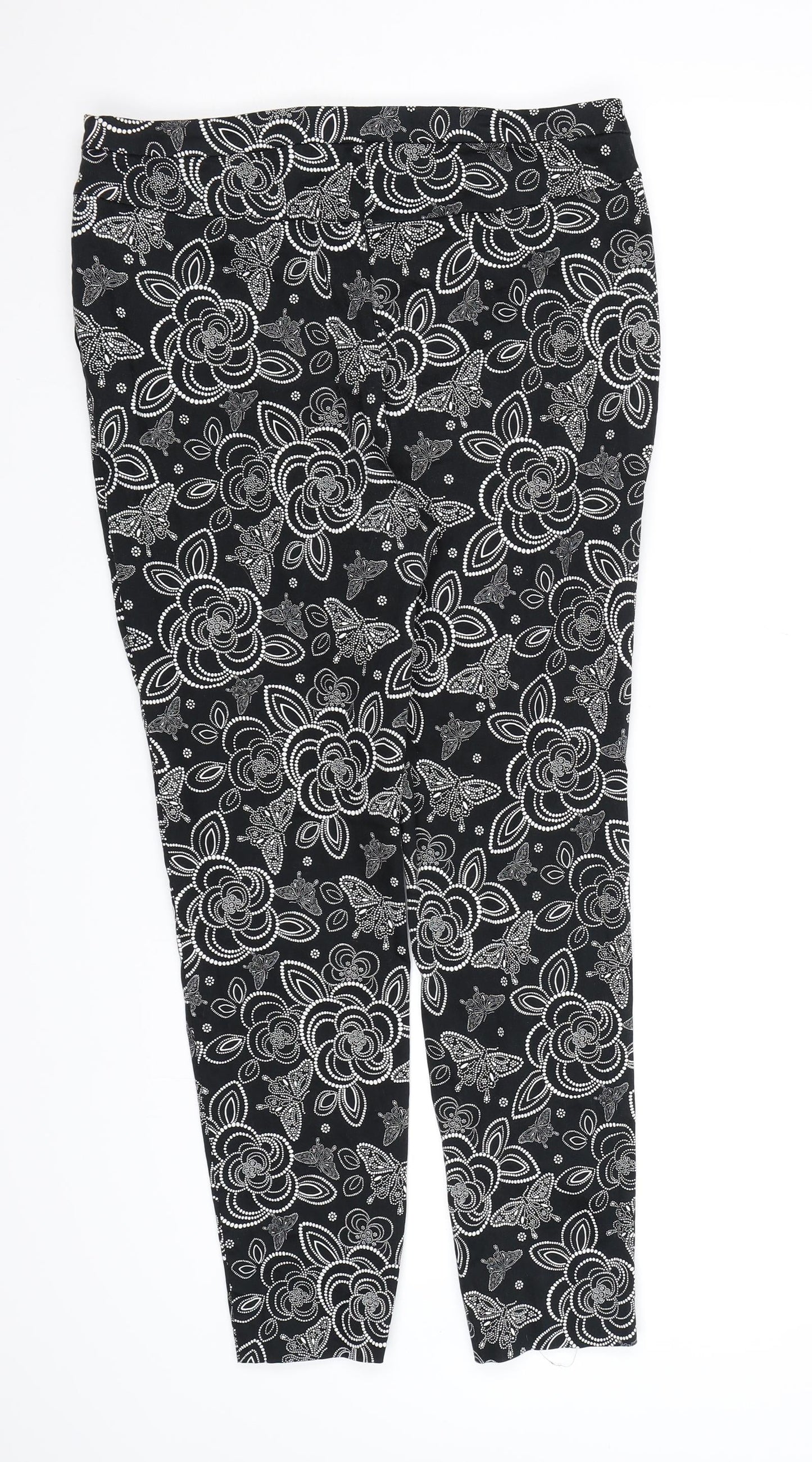 TU Womens Black Floral  Trousers  Size 10 L26 in