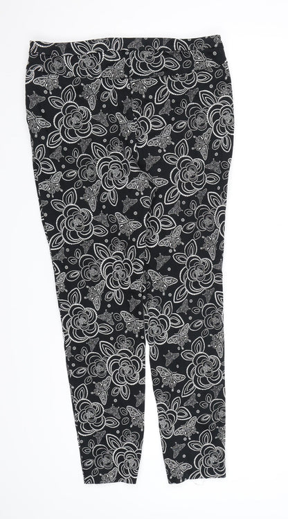 TU Womens Black Floral  Trousers  Size 10 L26 in