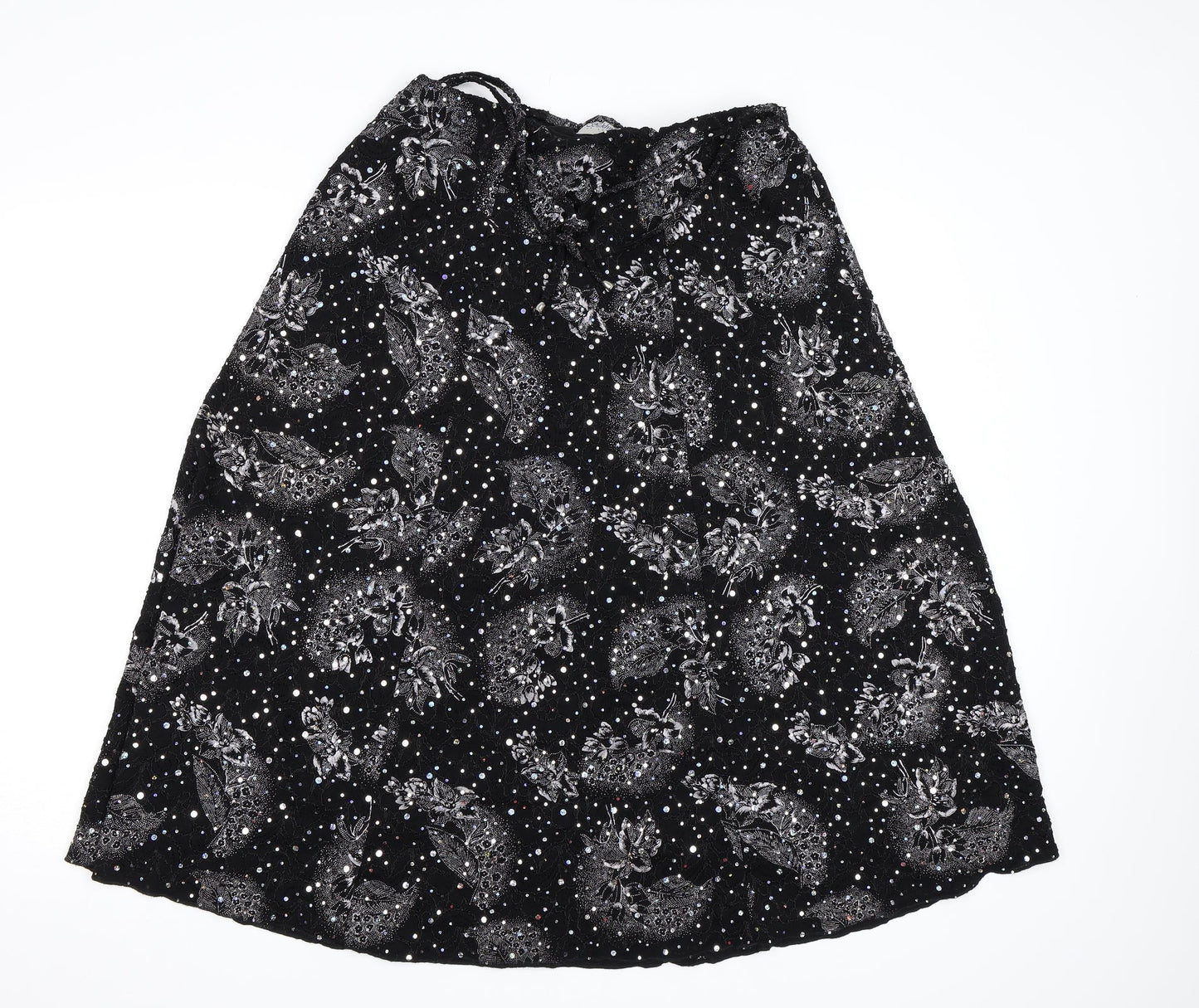 Sukhmani Womens Black Floral  A-Line Skirt