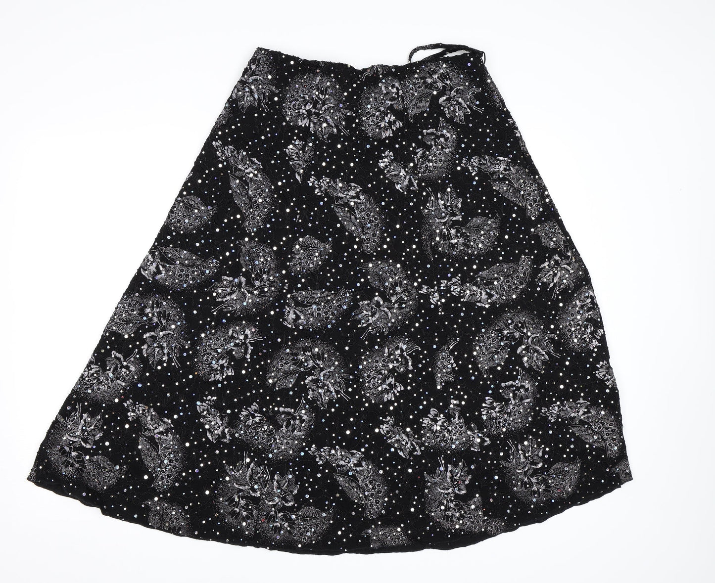 Sukhmani Womens Black Floral  A-Line Skirt