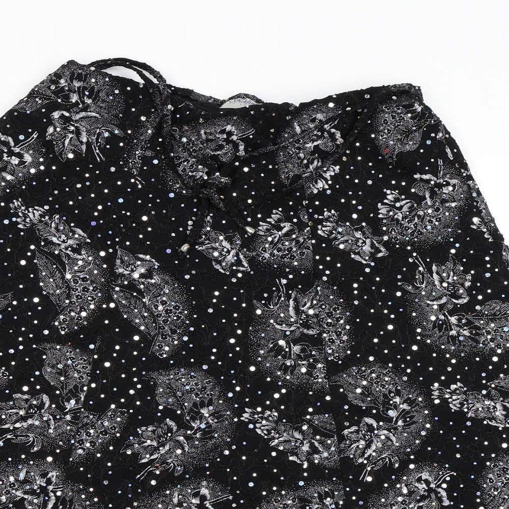 Sukhmani Womens Black Floral  A-Line Skirt
