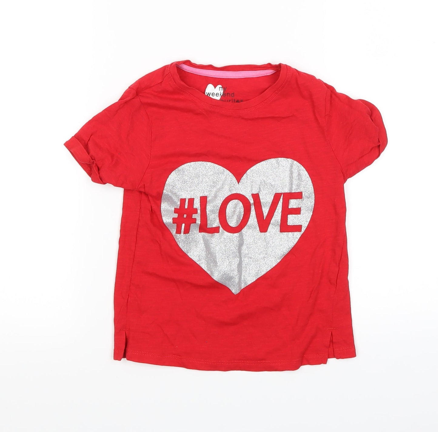 My Weekend Favourites Girls Red   Basic T-Shirt Size 5 Years