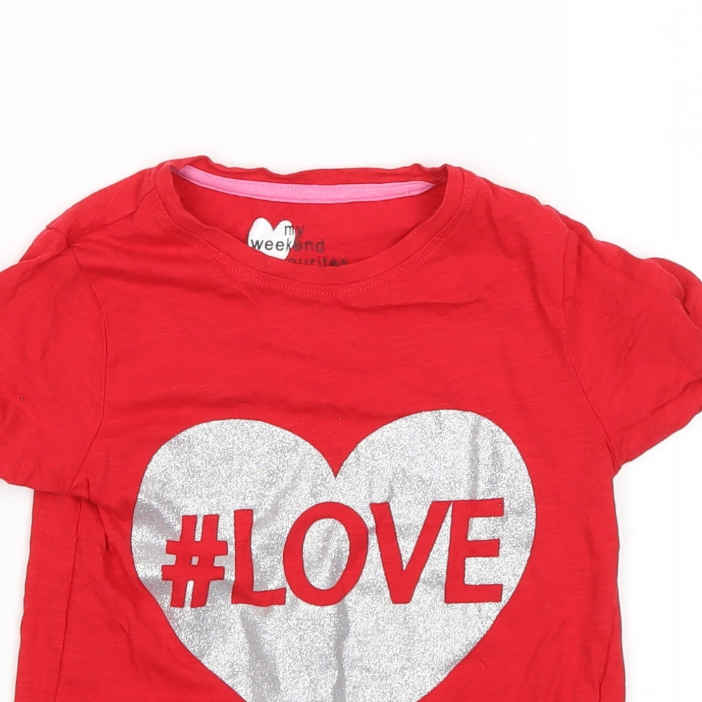 My Weekend Favourites Girls Red   Basic T-Shirt Size 5 Years
