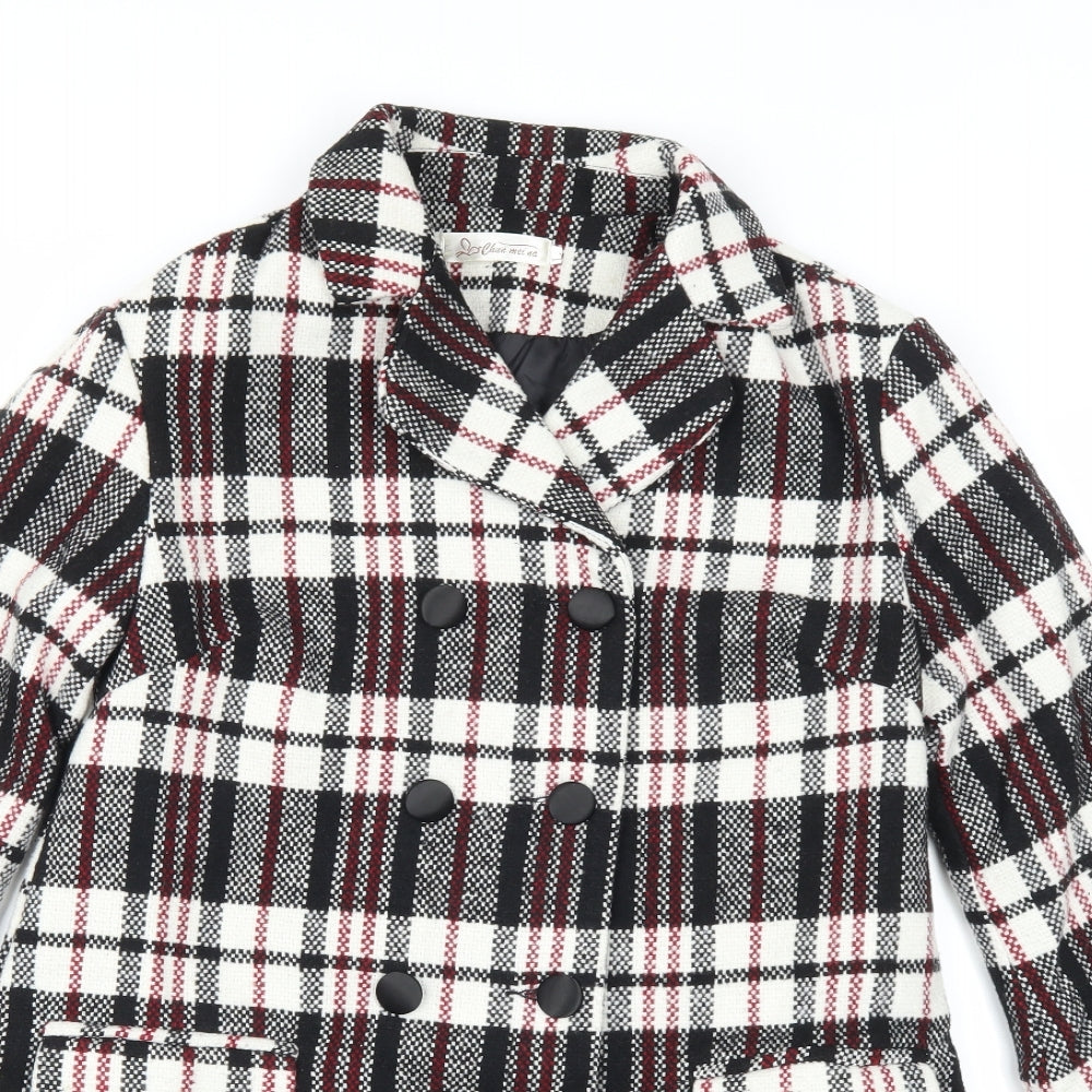 chun mei na Womens White Plaid  Parka Coat Size L