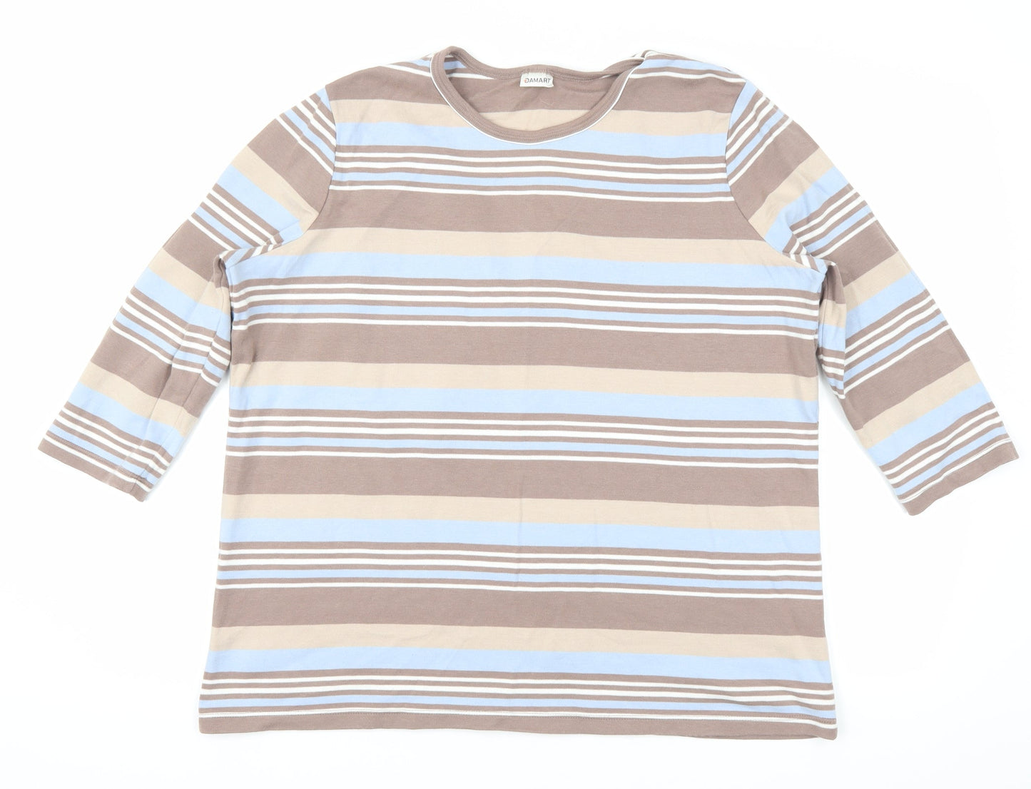 Damart Womens Brown Striped  Basic T-Shirt Size XL
