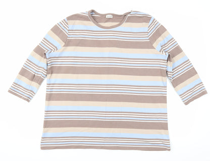 Damart Womens Brown Striped  Basic T-Shirt Size XL