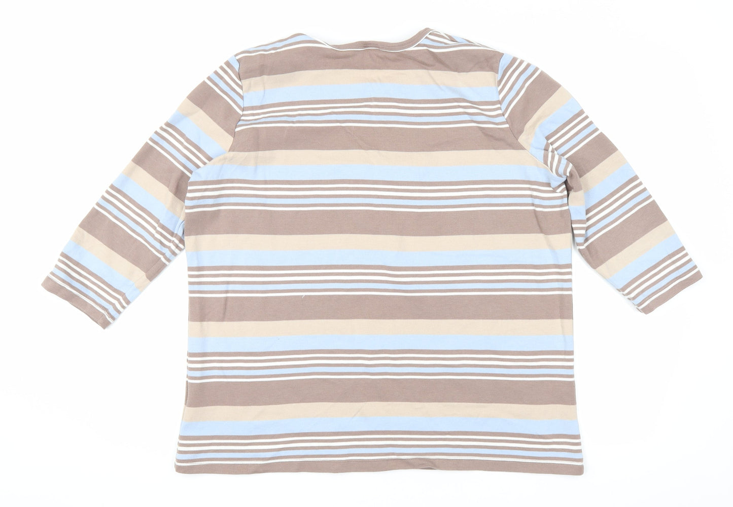 Damart Womens Brown Striped  Basic T-Shirt Size XL