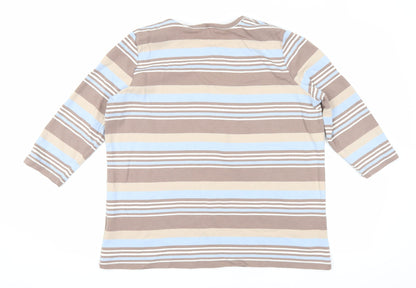 Damart Womens Brown Striped  Basic T-Shirt Size XL