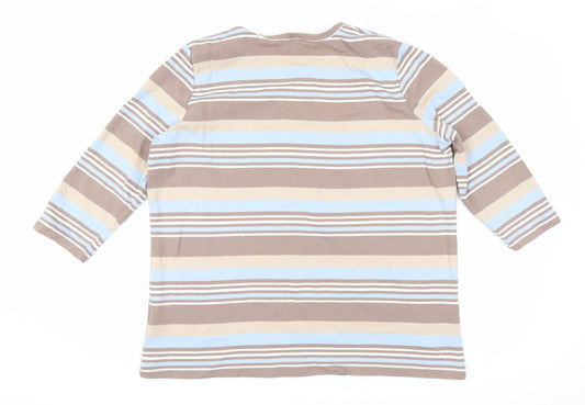 Damart Womens Brown Striped  Basic T-Shirt Size XL