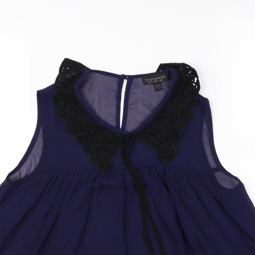 Womens UK Size 8 Topshop Blue Basic Tank