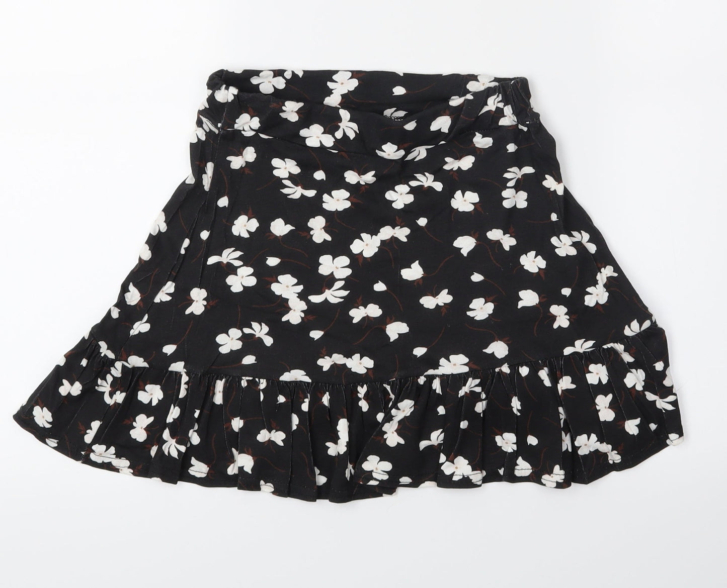 PRETTYLITTLETHING Womens Black Floral  Flare Skirt Size 6
