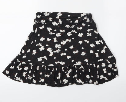 PRETTYLITTLETHING Womens Black Floral  Flare Skirt Size 6