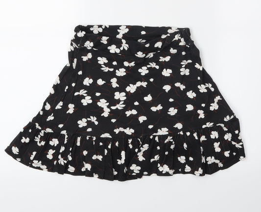 PRETTYLITTLETHING Womens Black Floral  Flare Skirt Size 6