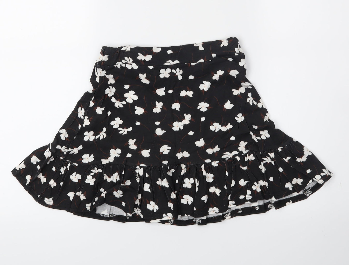 PRETTYLITTLETHING Womens Black Floral  Flare Skirt Size 6