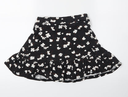 PRETTYLITTLETHING Womens Black Floral  Flare Skirt Size 6