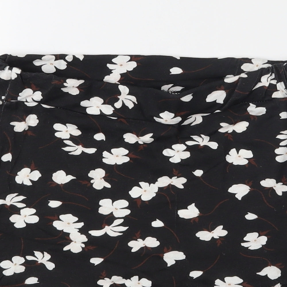 PRETTYLITTLETHING Womens Black Floral  Flare Skirt Size 6